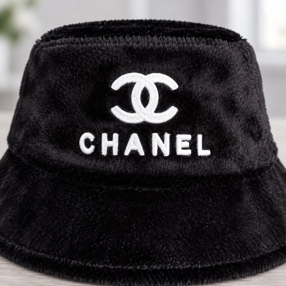 CHANEL Black Shearling Logo Bucket Hat - Picture 5 of 6